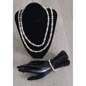 Elegant Matching 3Pc Faux Pearl Necklace & Bracelet Set